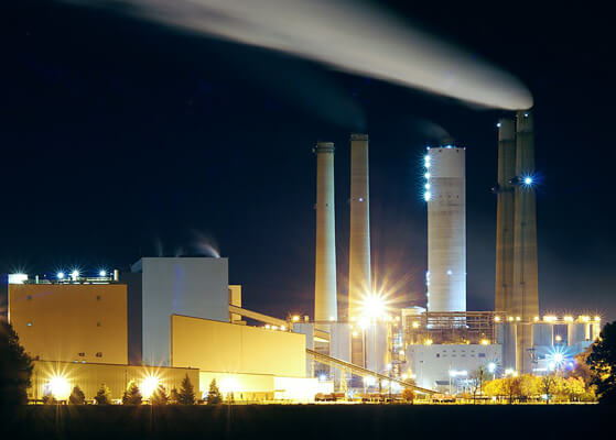 Exterior night view of the Schahfer Generating Station facility